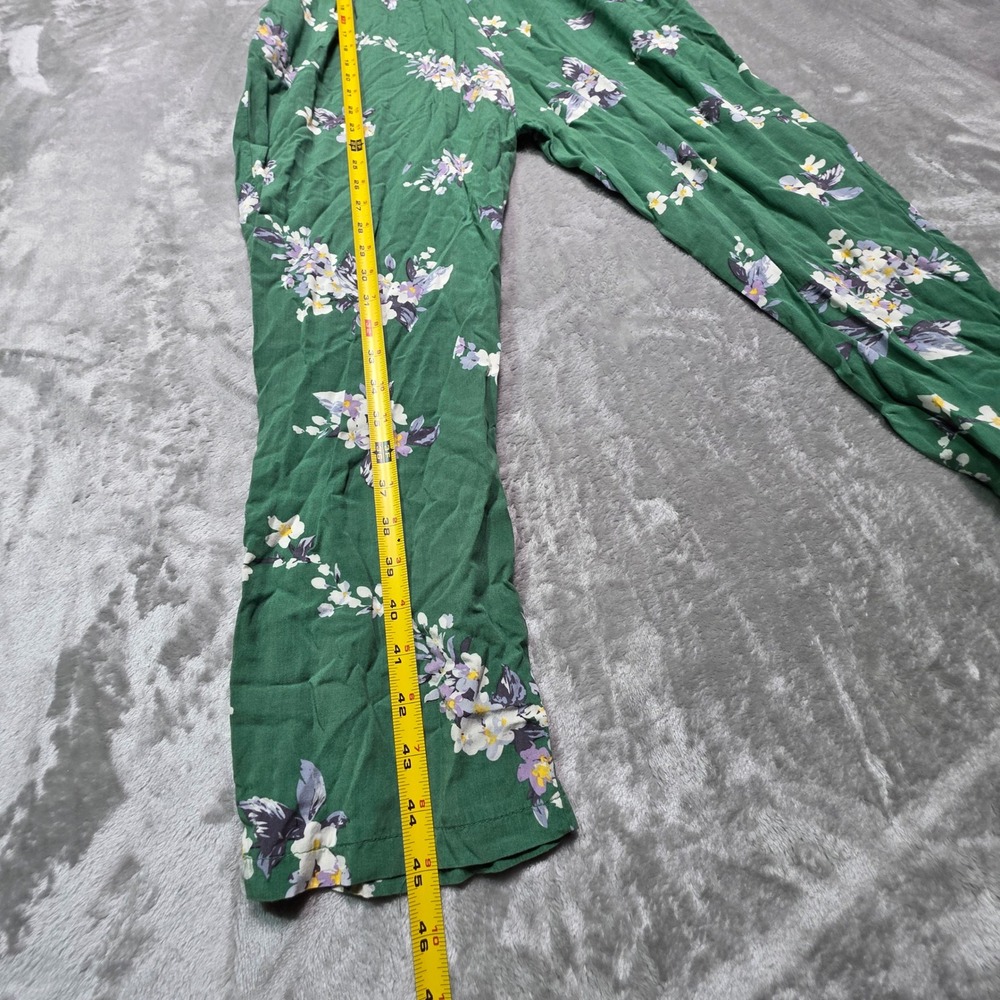 Jase Green Floral Tie Shoulder Jumpsuit Medium Elastic Waist Pockets - Picture 5 of 8